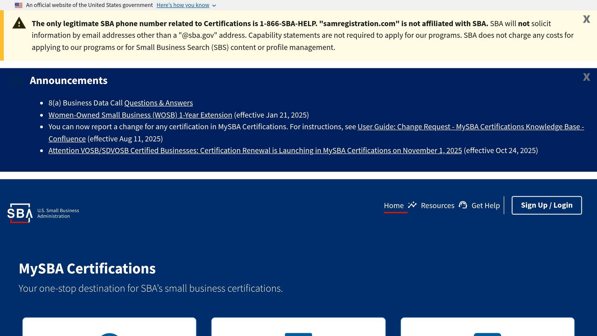 MySBA Certifications