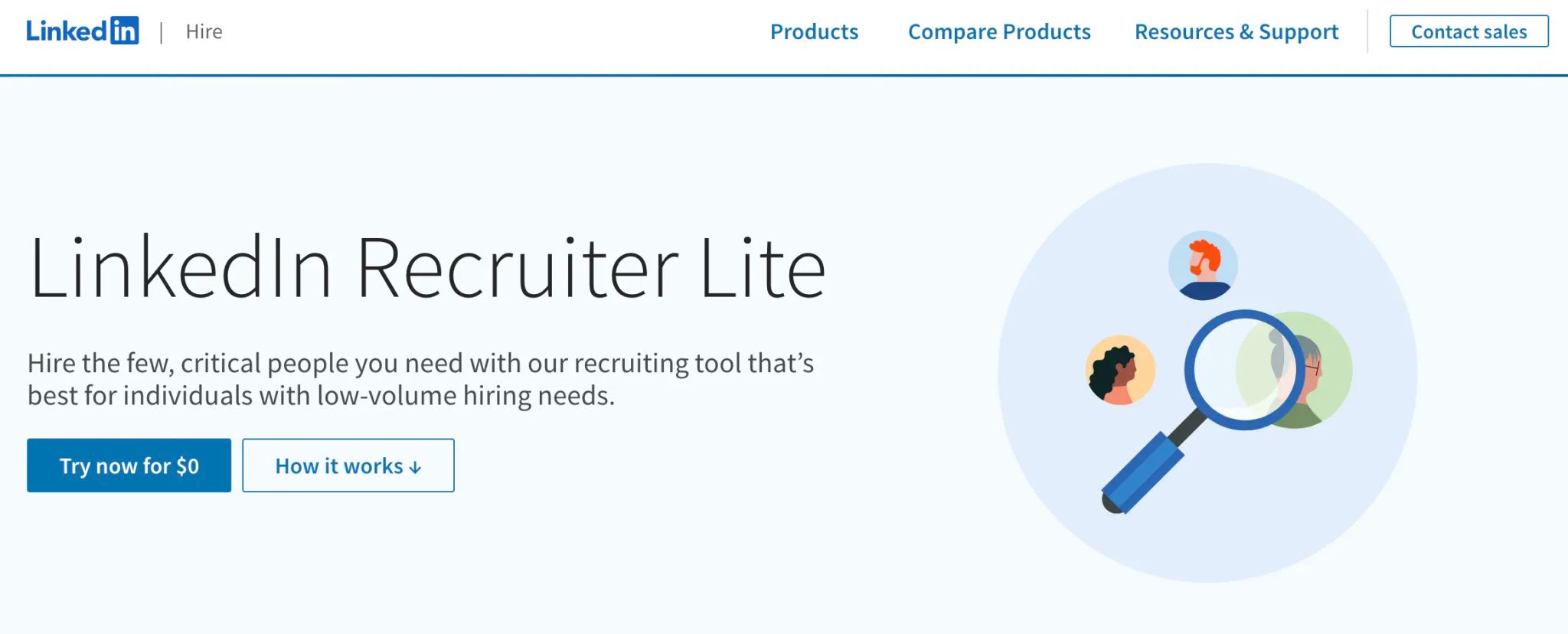 Overview of the landing page for LinkedIn Recruiter Lite