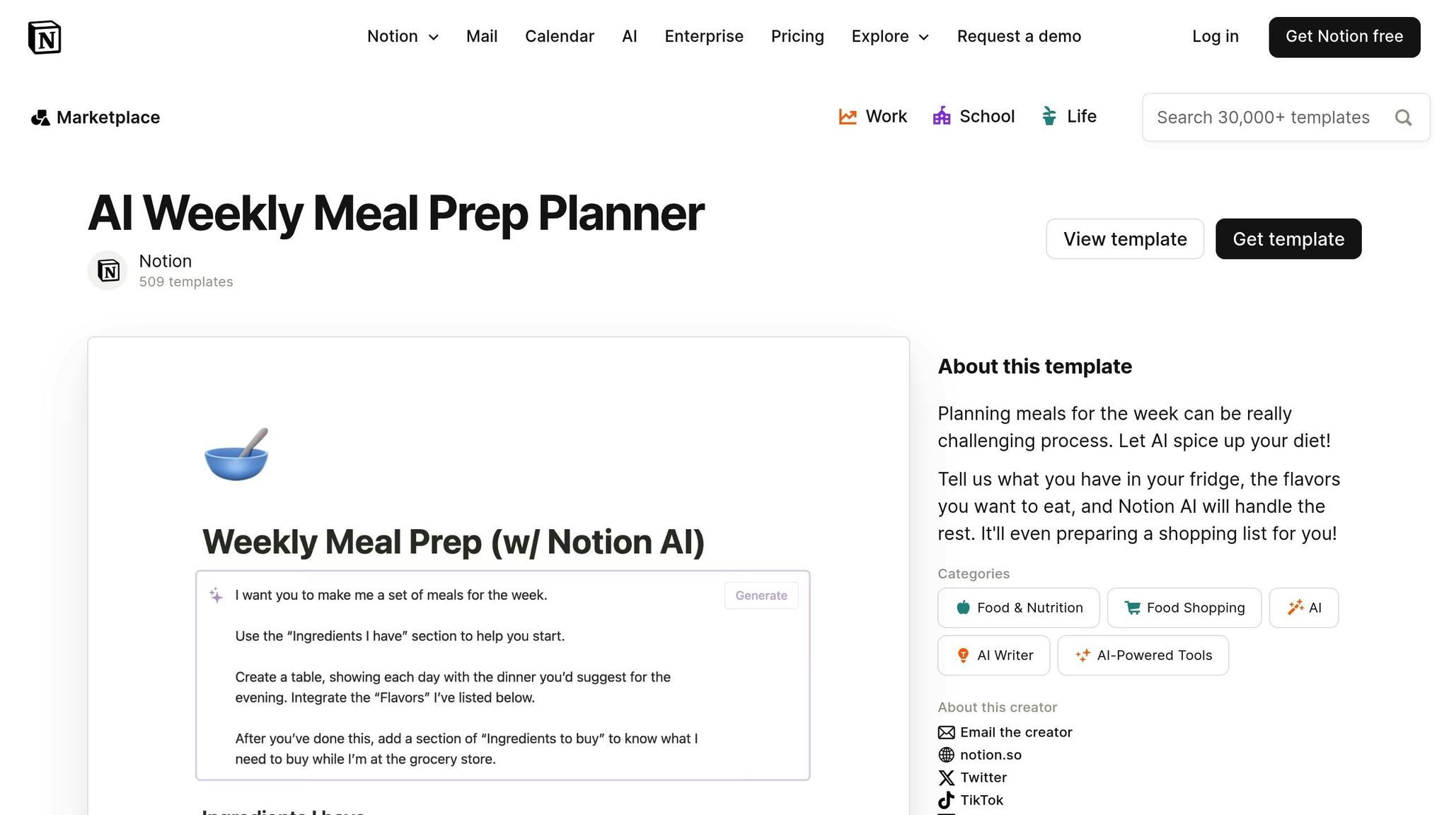 Notion AI Meal Planner