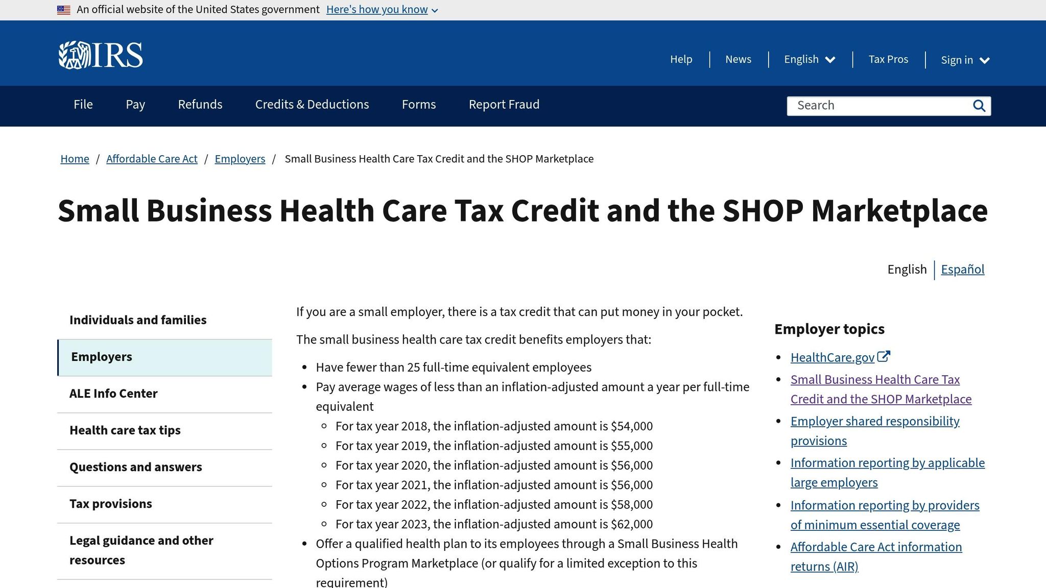 Small Business Health Care Tax Credit