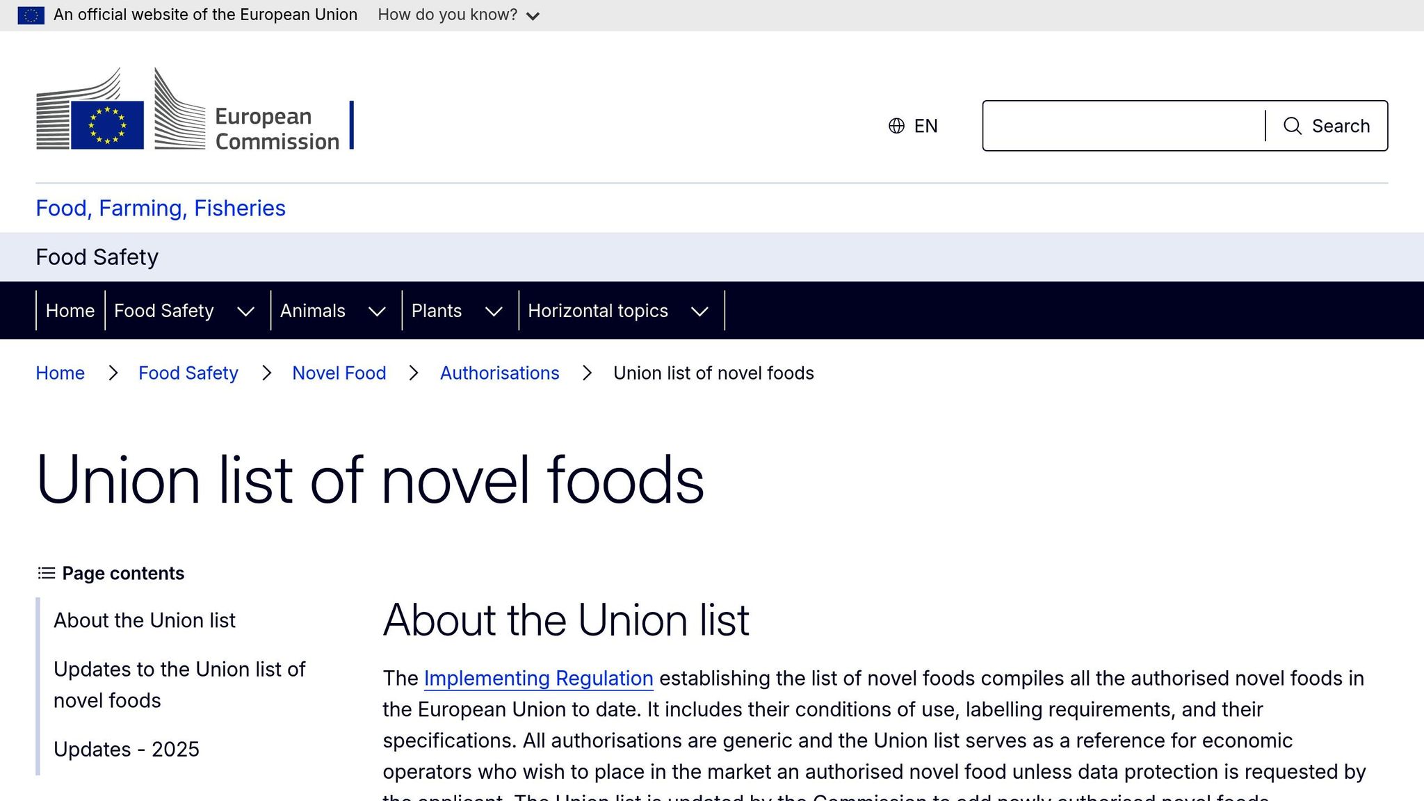Union List of Approved Novel Foods