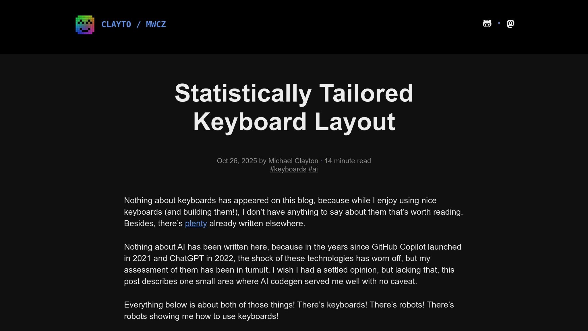 Statistically Tailored Keyboard Layout