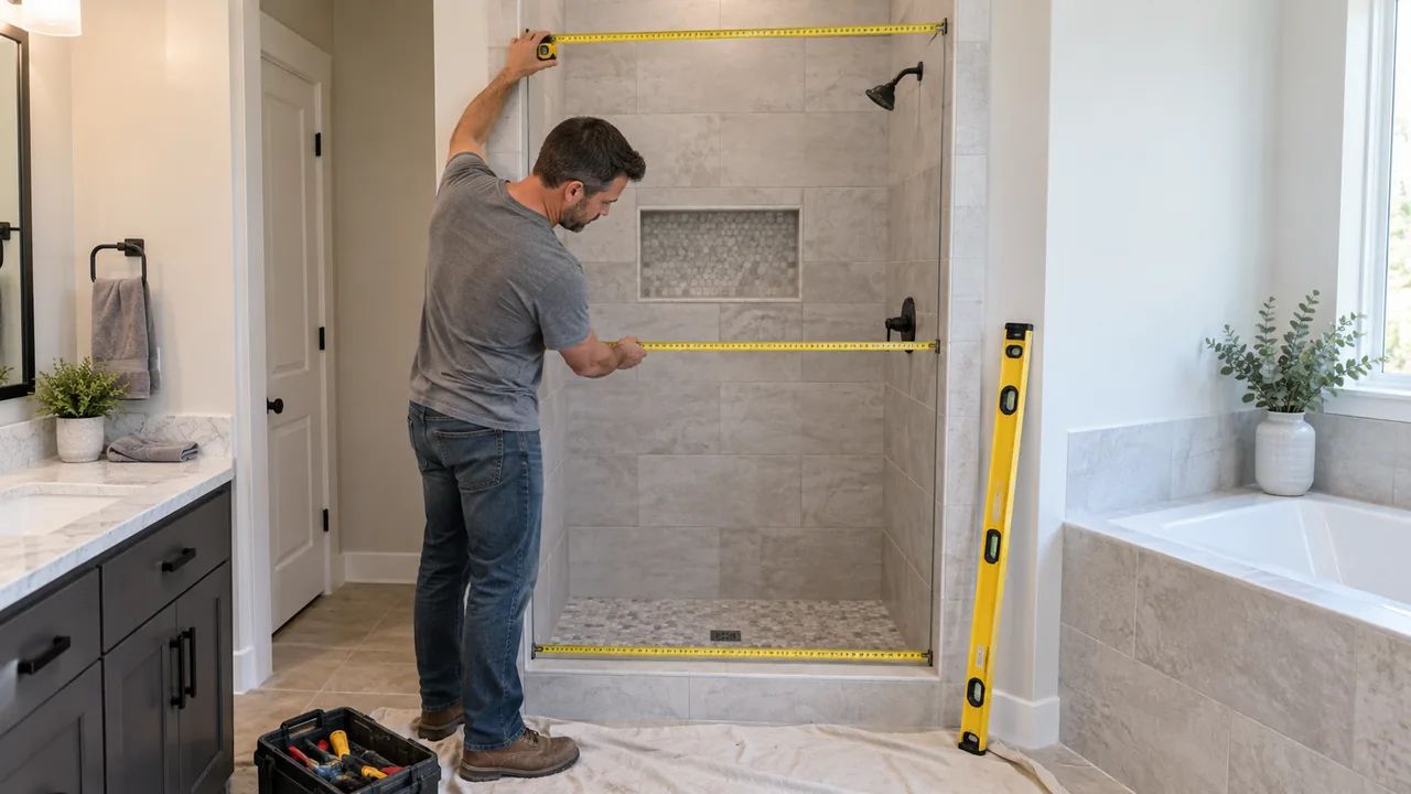 Shower Door Installation: DIY vs. Professional Help 1 Shower door installation measurement at the top middle and bottom
