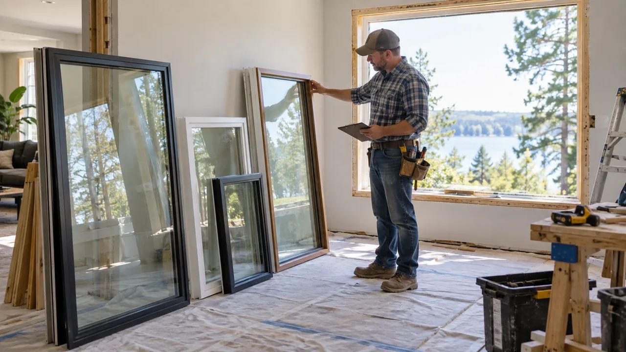 Picture window frame and glass options for standard and custom sizes
