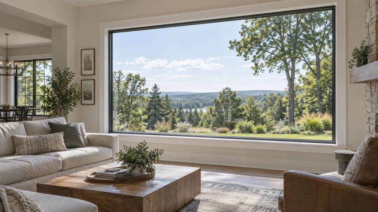 Picture window replacement with slim frame and low-E glass