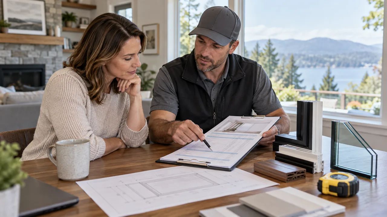 Cost of Picture Window Projects: Budget and Value Tips 5 Cost of picture window quote review with frame and glass samples