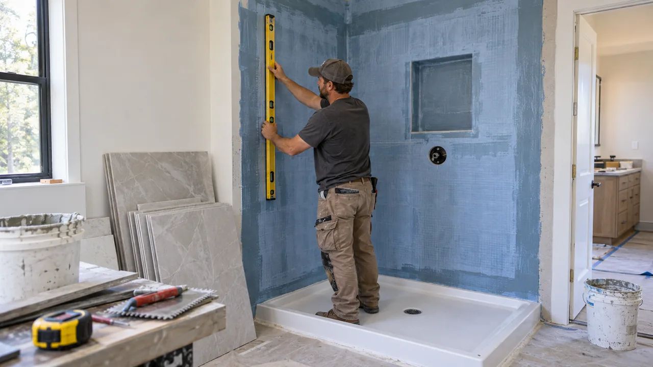 Shower tile ideas begin with waterproofing and level wall preparation