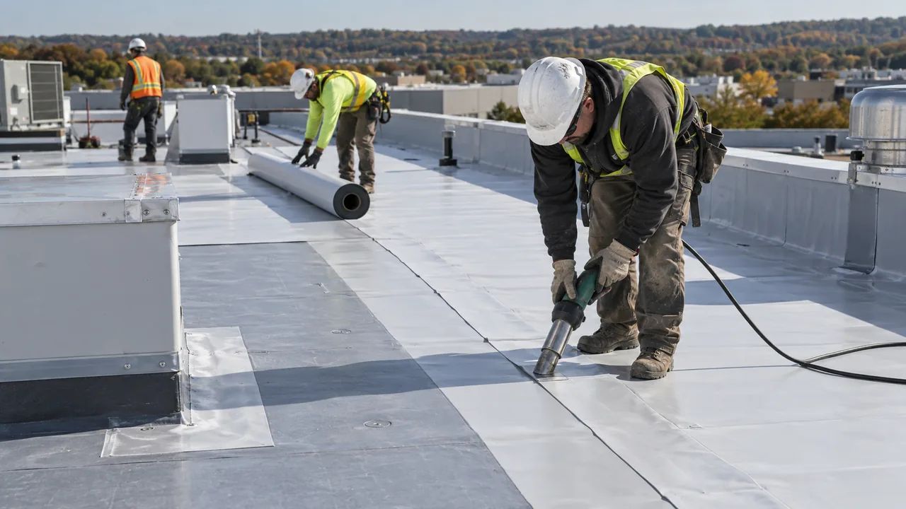 How to Plan a Flat Roof Replacement Without Overpaying 3 Flat roof replacement with a new single-ply membrane and flashing