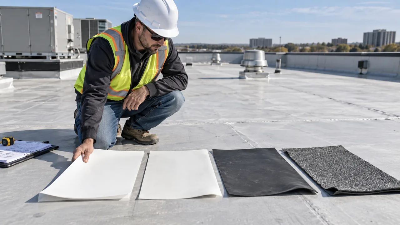 Commercial Flat Roofing Guide for Smarter Roof Planning 3 Commercial flat roofing membrane options including TPO PVC EPDM and modified bitumen