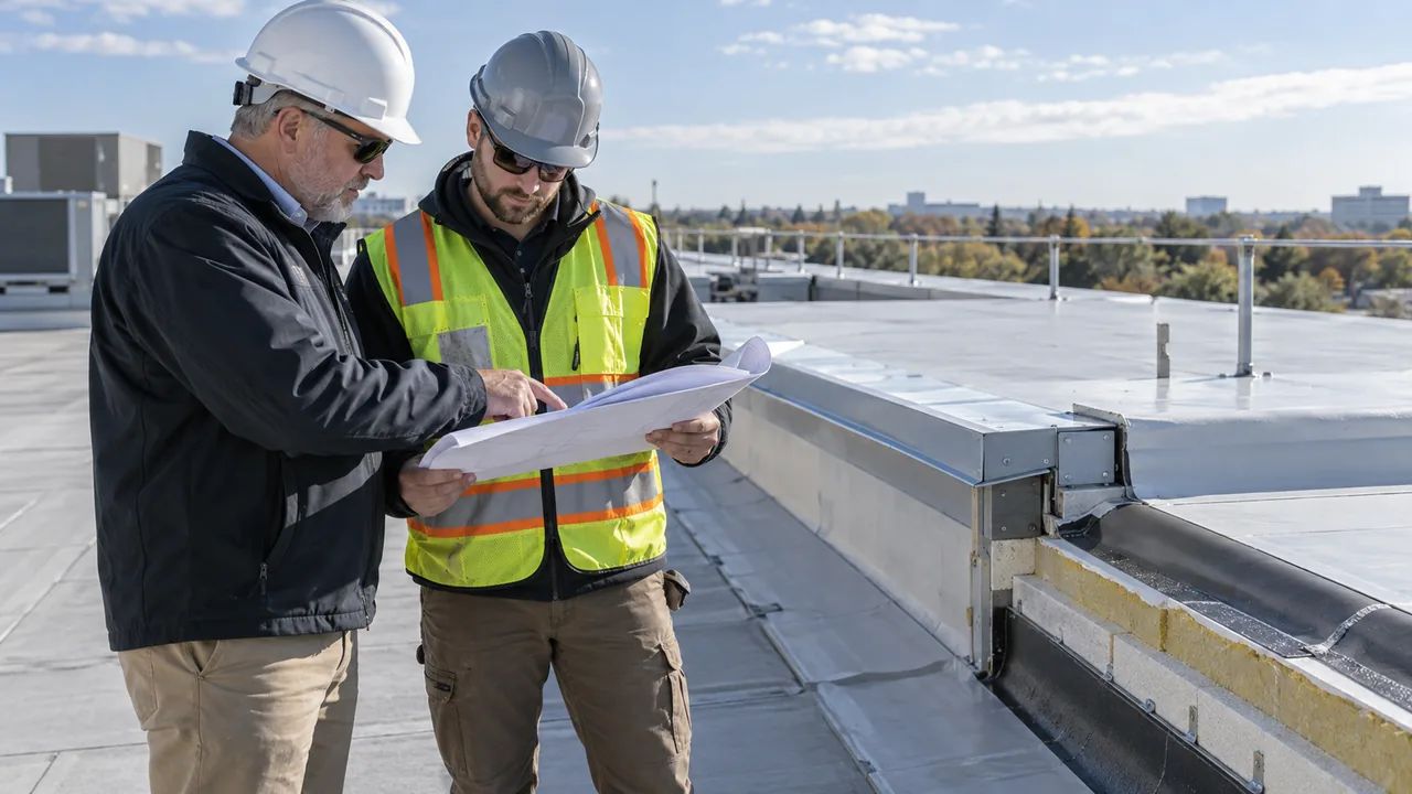 Commercial Flat Roofing Guide for Smarter Roof Planning 7 Commercial flat roofing project scope review with a building owner