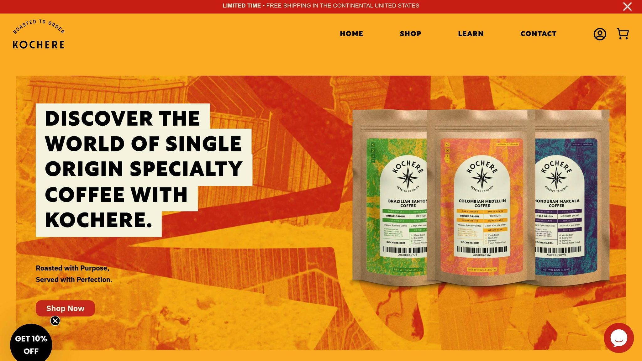 A bag of Kochere Coffee with a cup of freshly brewed single-origin coffee beside it.