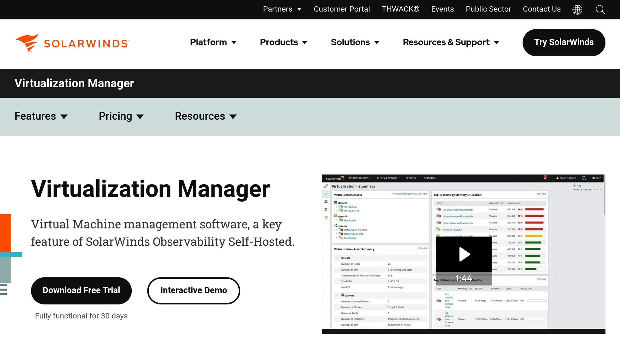 10 Best Virtualization Monitoring Tools 2025 4 SolarWinds Virtualization Manager