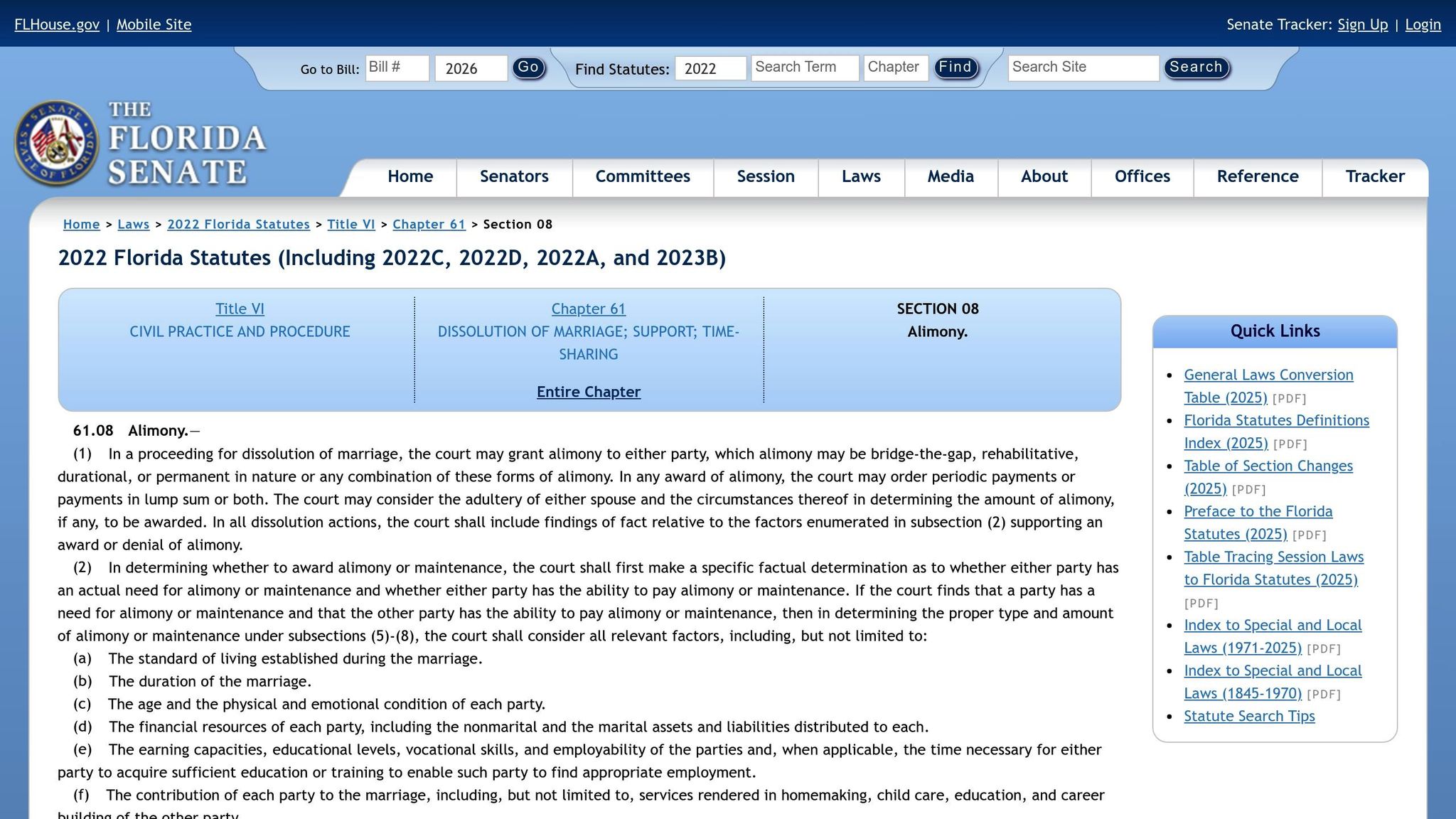 Florida Statute Section 61.08