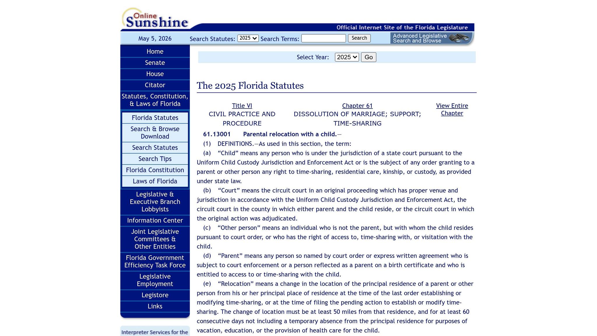 Florida Statute 61.13001