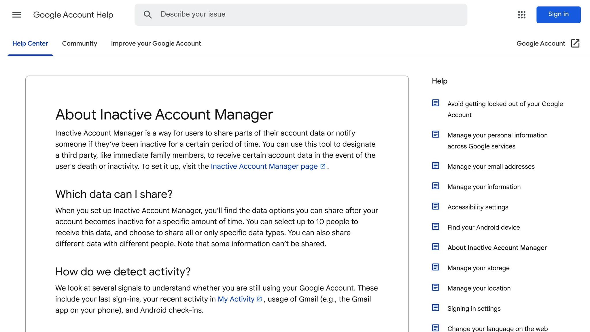 Google Inactive Account Manager