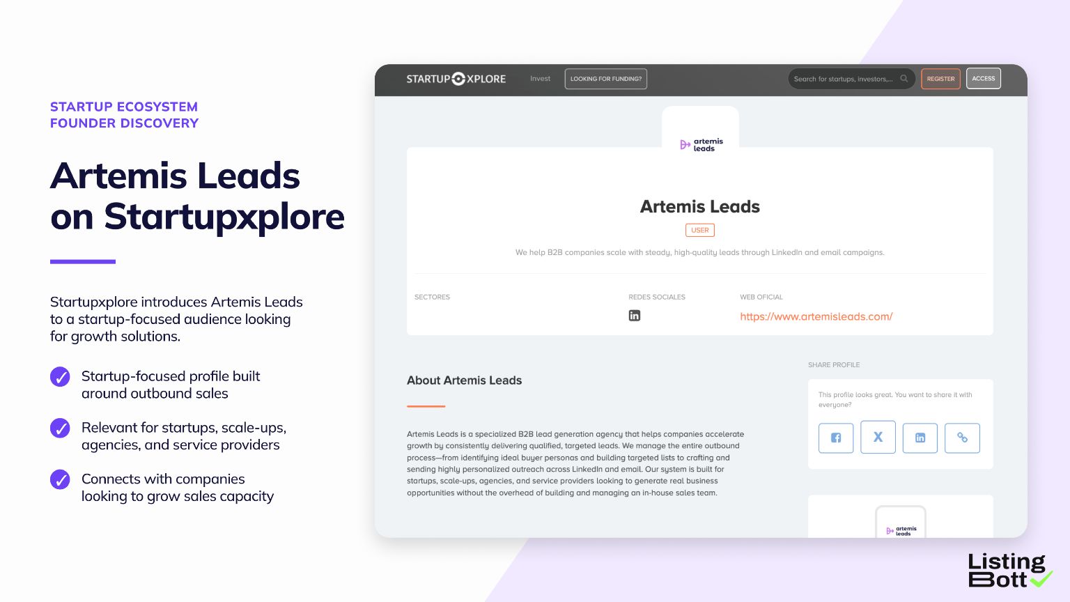 Artemis Leads on Startupxplore