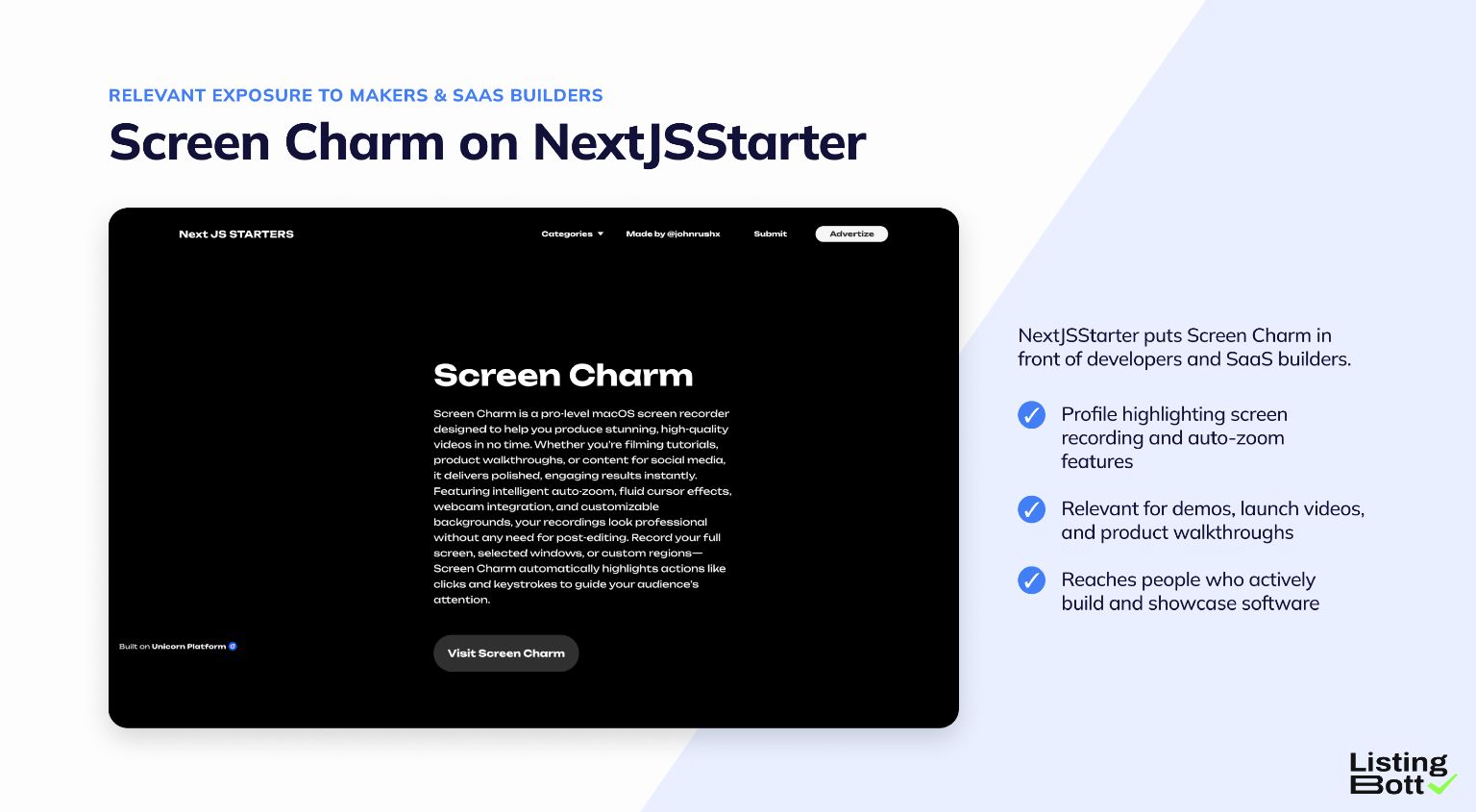 Screen Charm listing on NextJSStarter