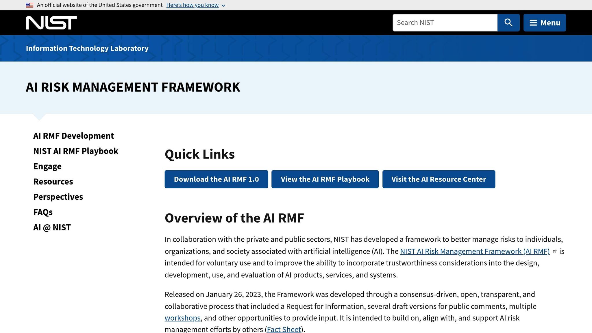 NIST AI Risk Management Framework