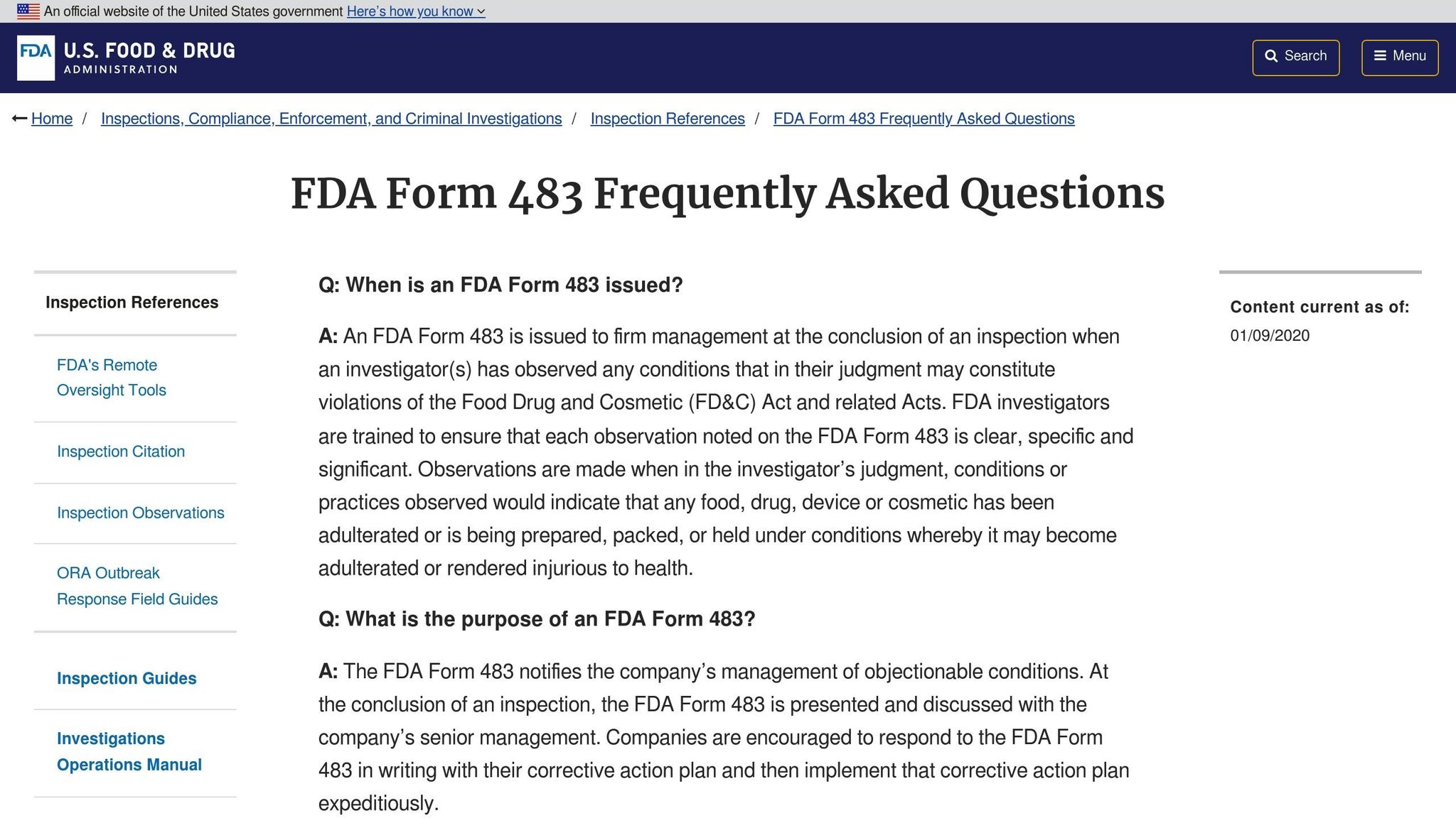 Form FDA 483