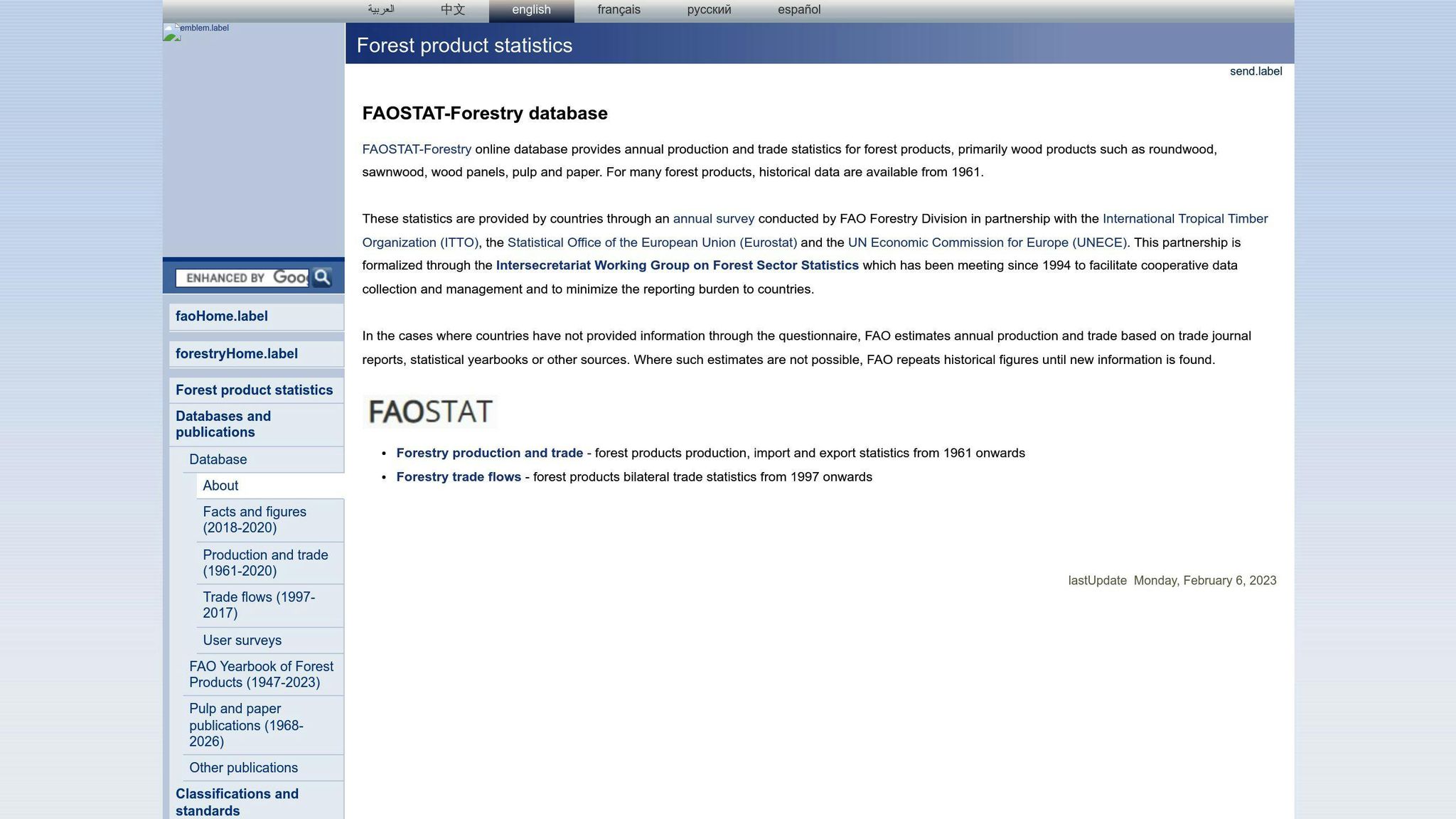 FAOSTAT-Forestry Database