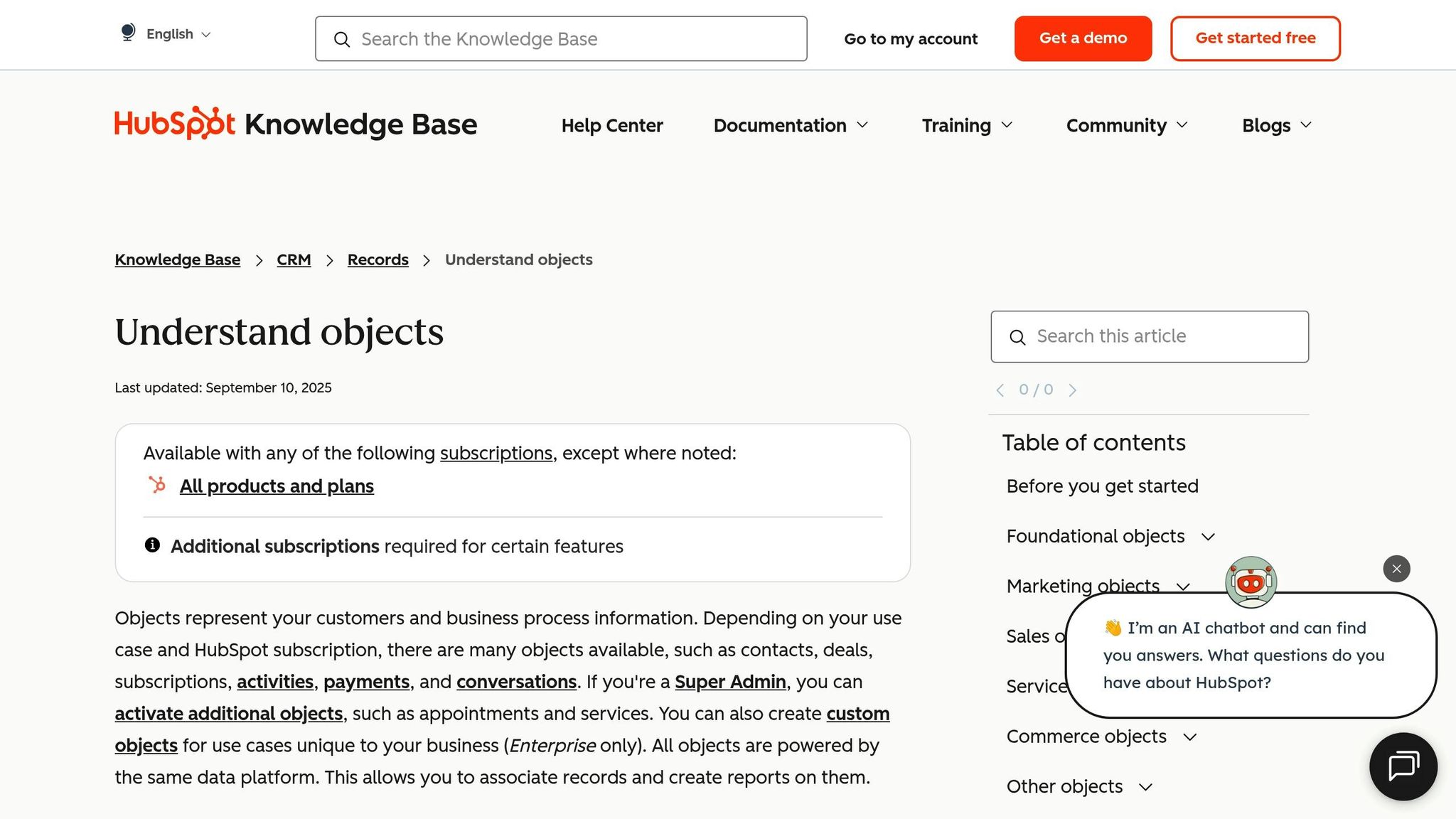 HubSpot's Service Object