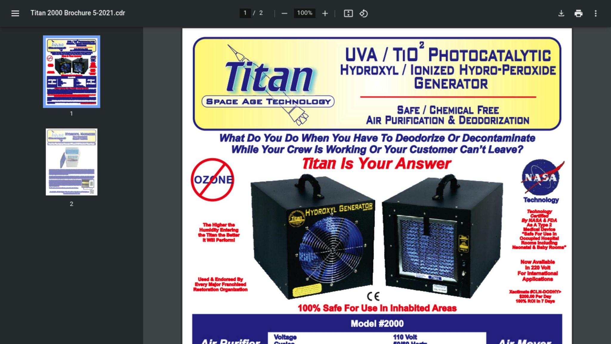 Titan 2000 Hydroxyl Generator