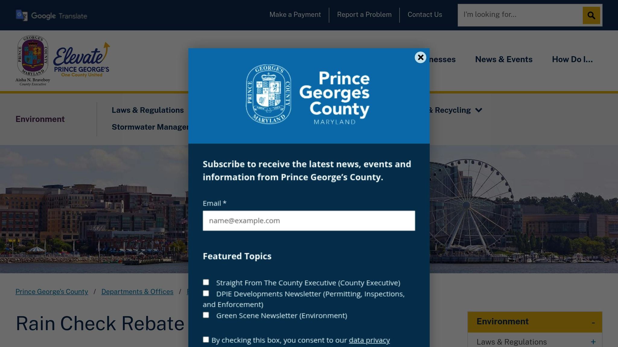 Prince George's County Rain Check Rebate Program