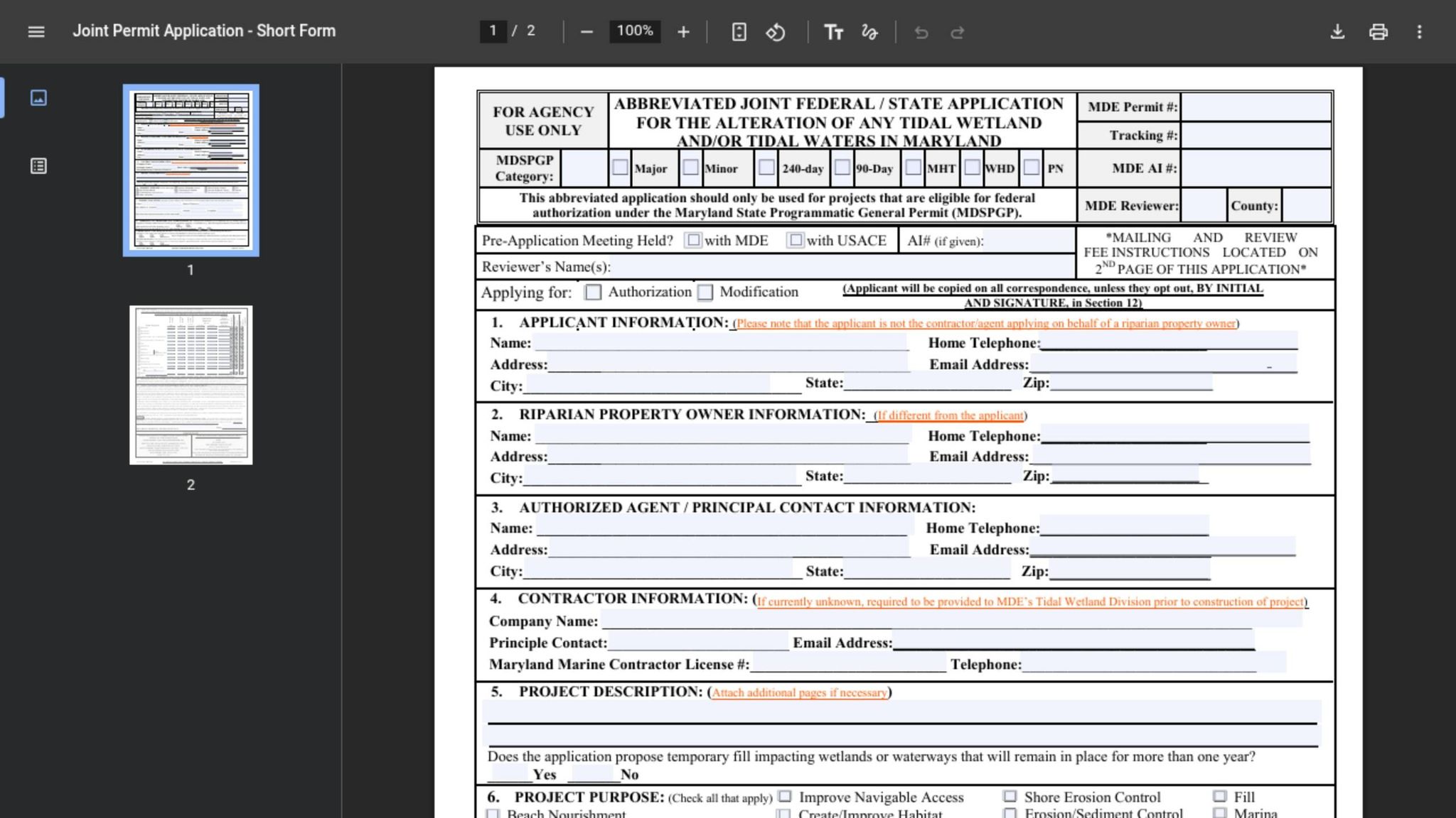 Joint Federal/State Permit Application