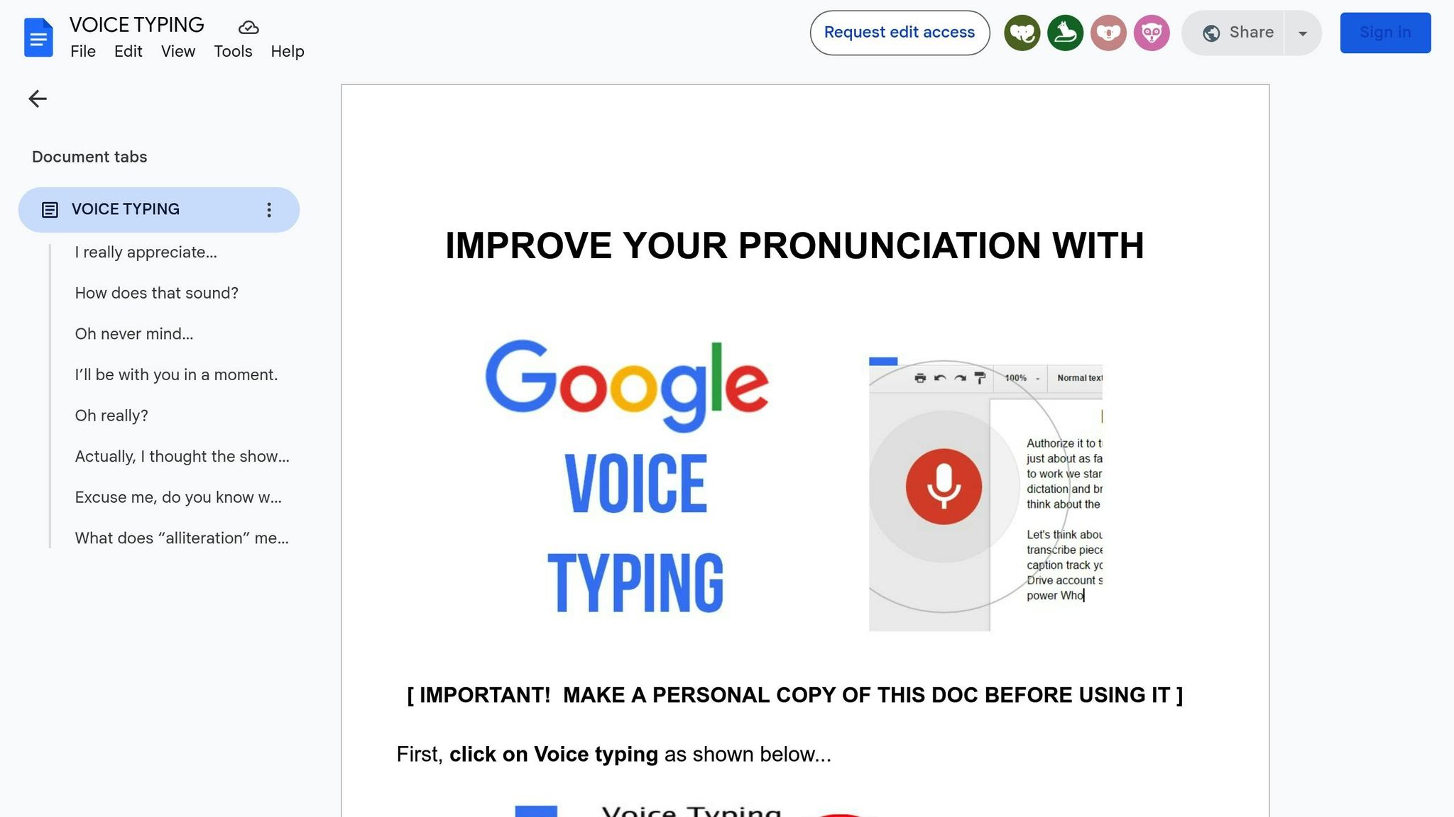 Google Docs Voice Typing