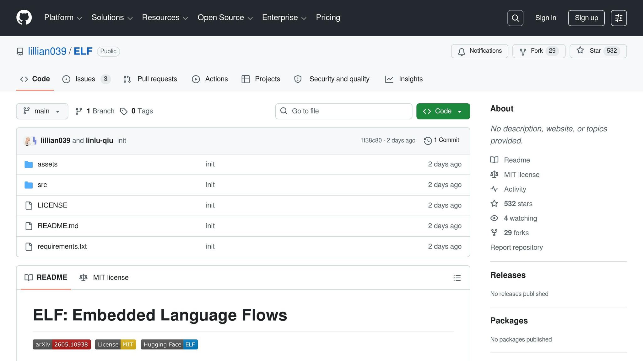ELF Embedded Language Flows architecture overview from the MIT paper