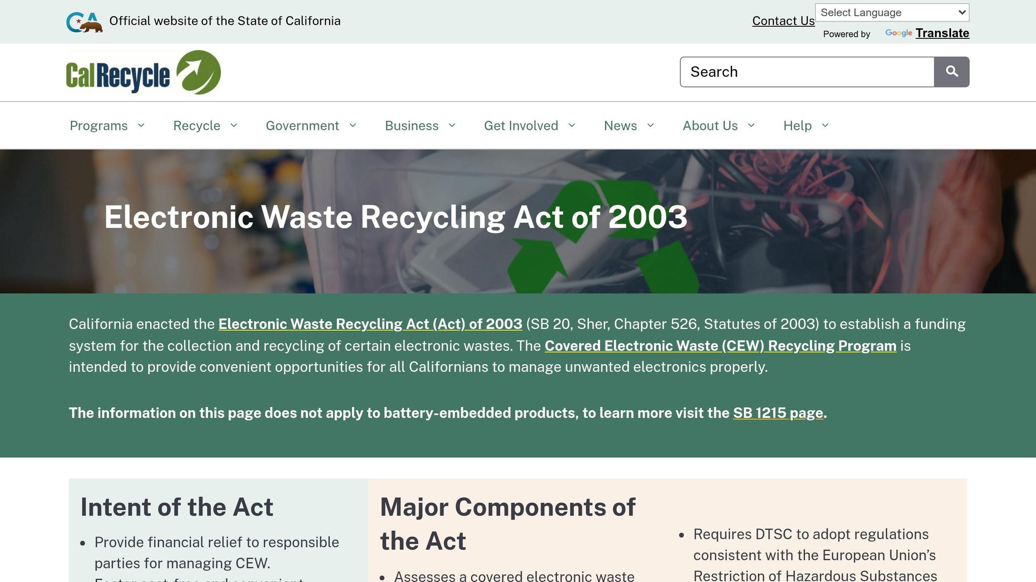 Electronic Waste Recycling Act of 2003