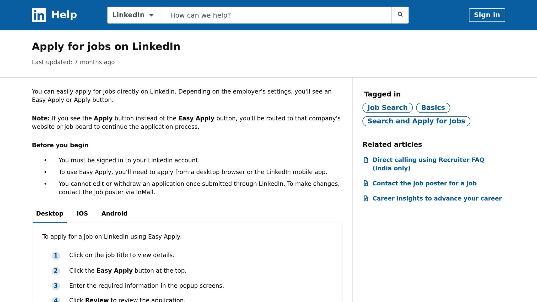 LinkedIn Easy Apply