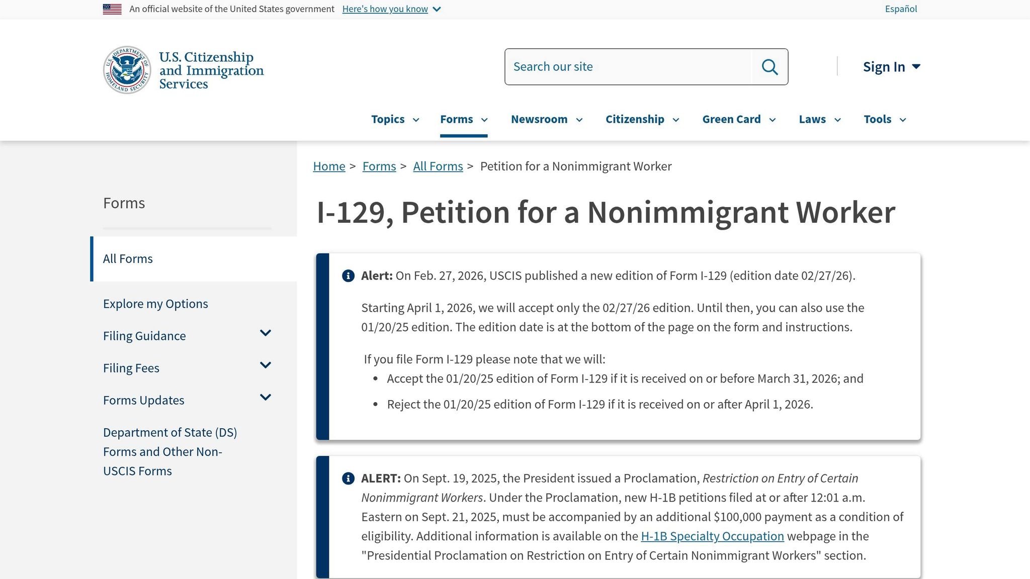 Form I-129