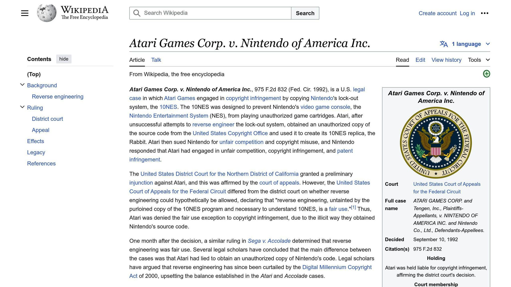 Atari Games Corp. v. Nintendo of America