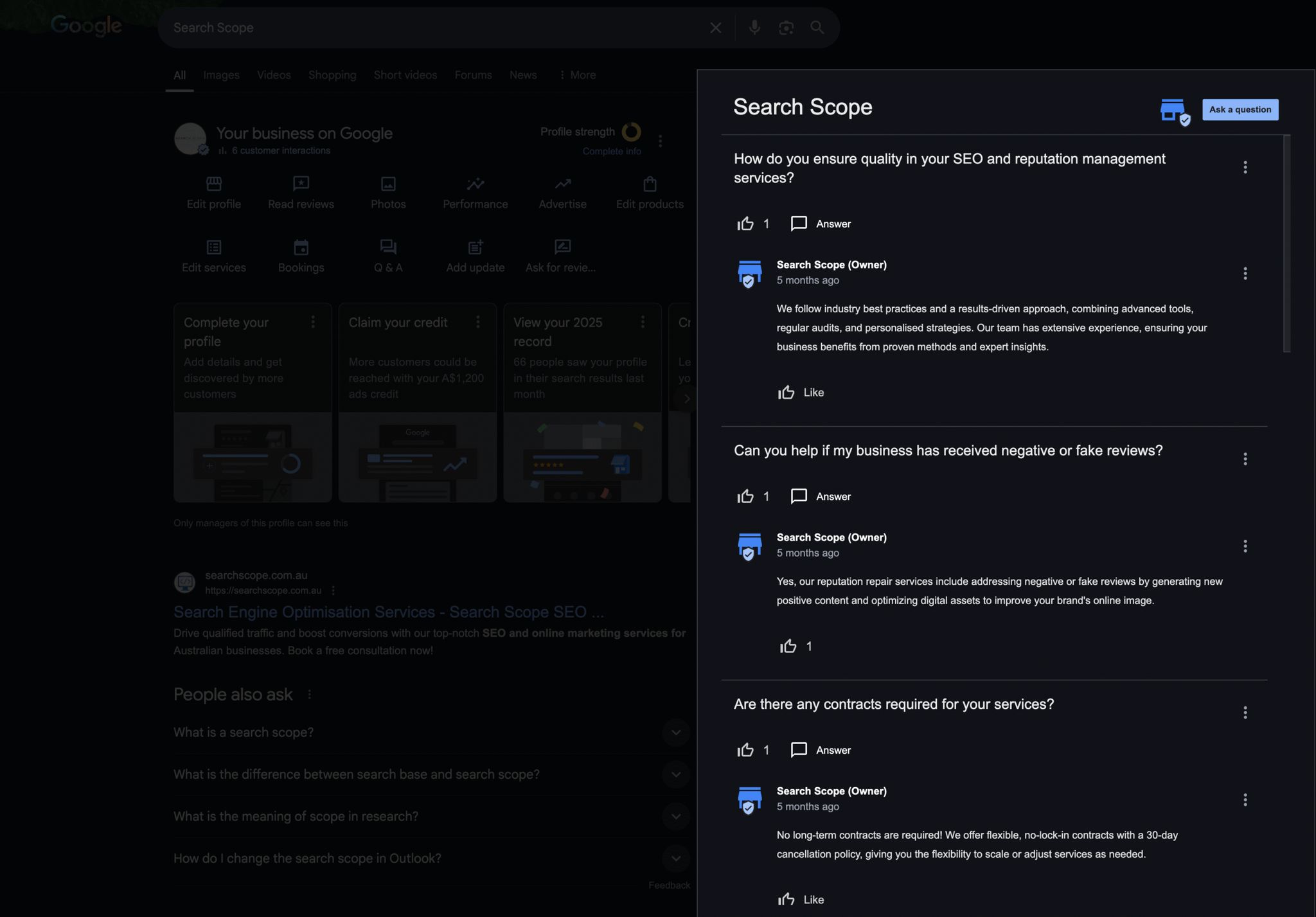 Google Business Profile verification options displayed on a laptop screen.