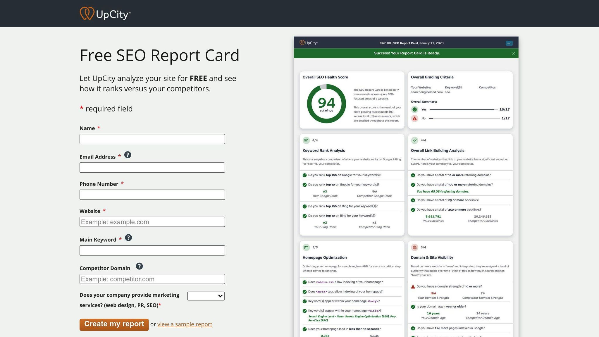 UpCity Free SEO Report Card