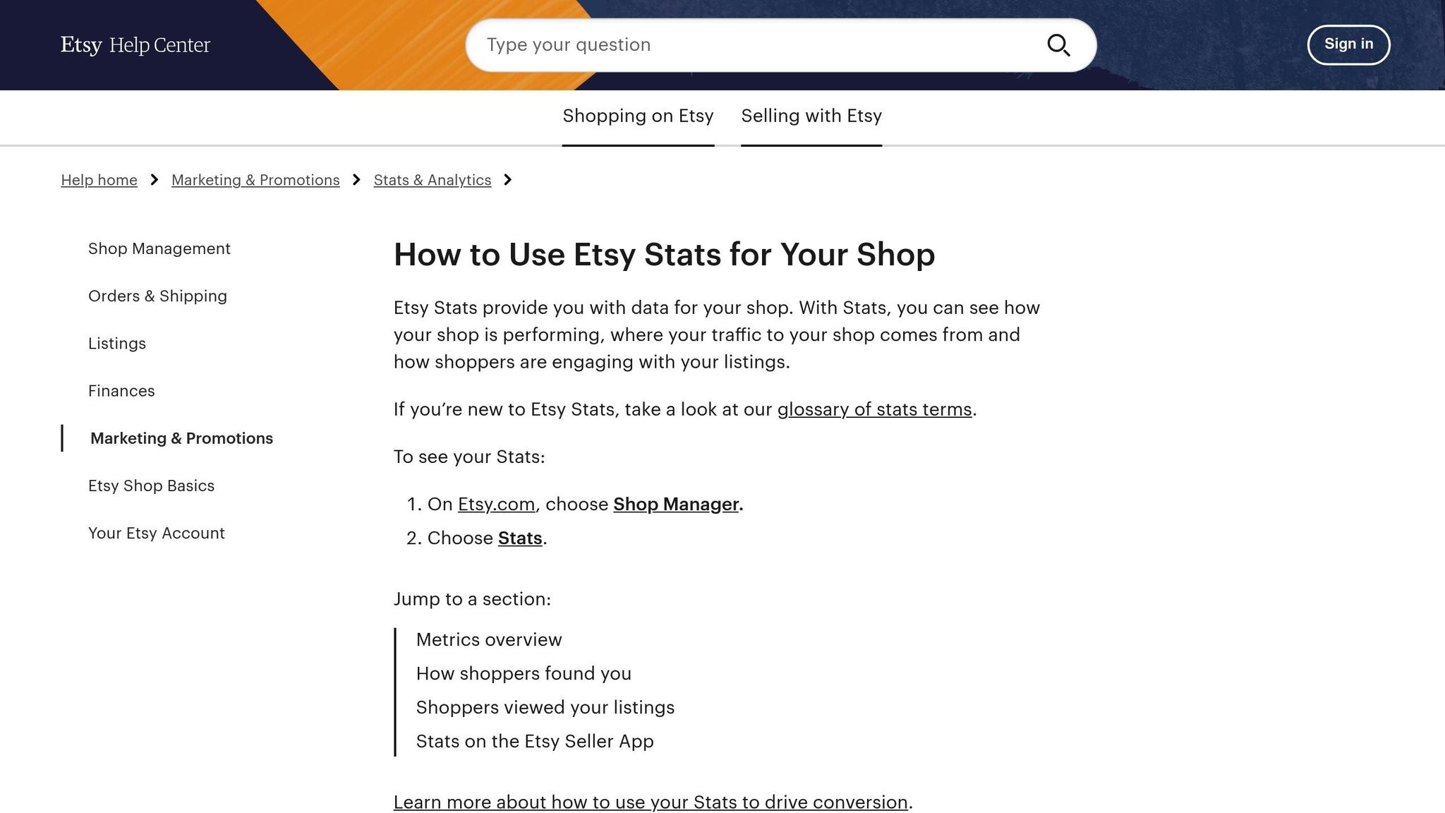 Etsy Shop Stats