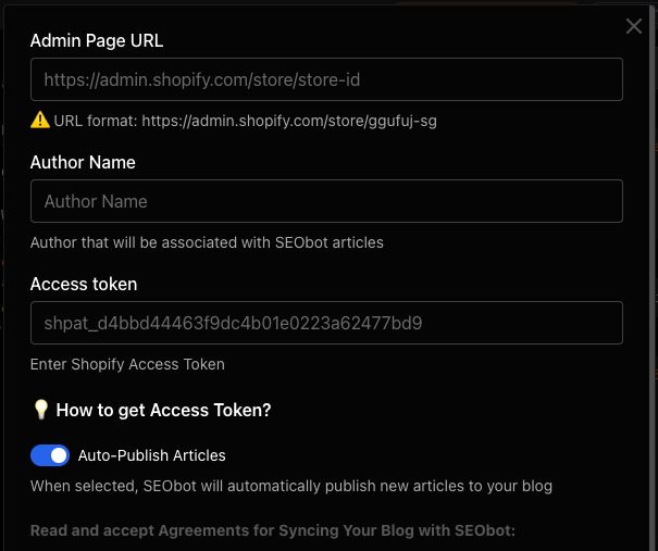 SEO Bot Shopify Connection Form