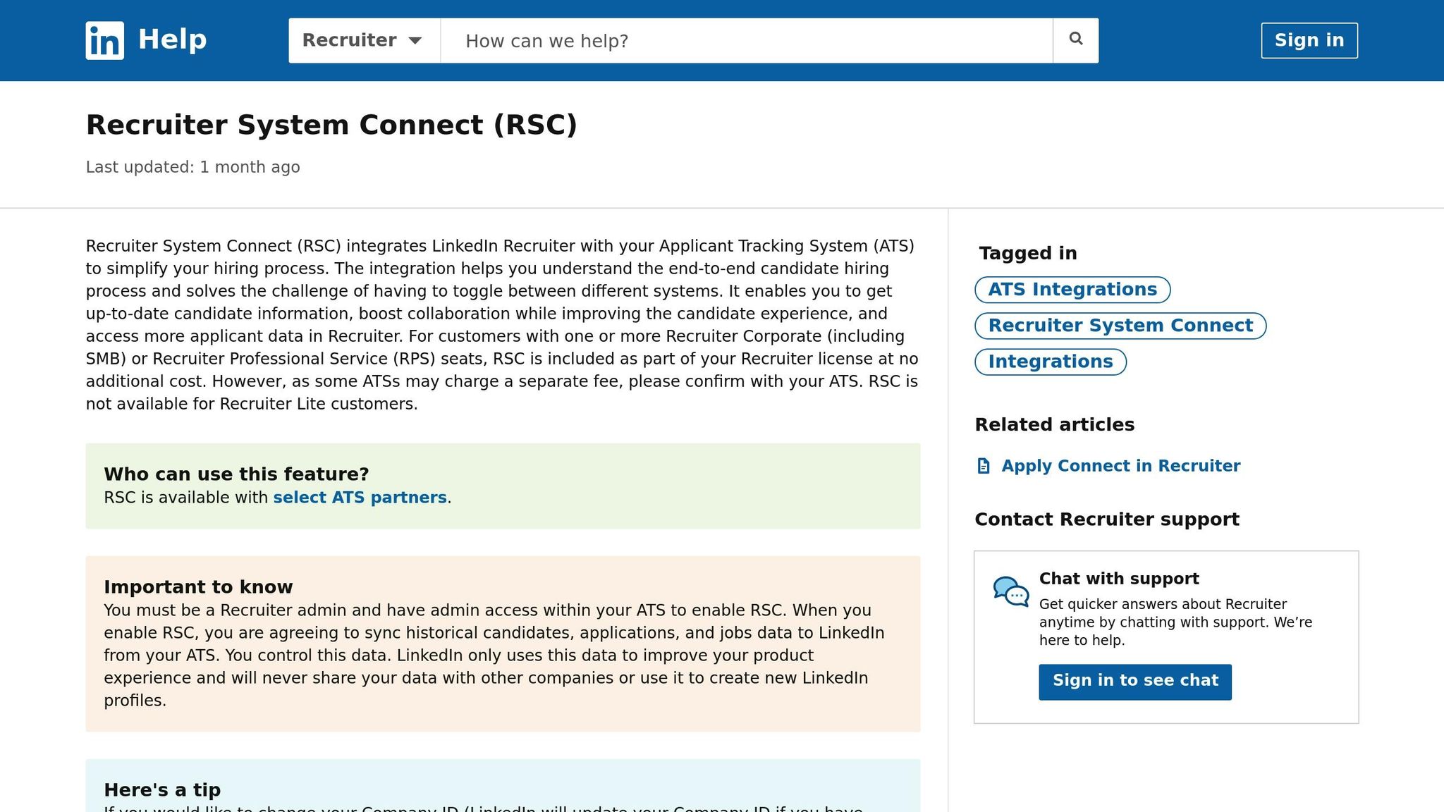 LinkedIn Recruiter System Connect