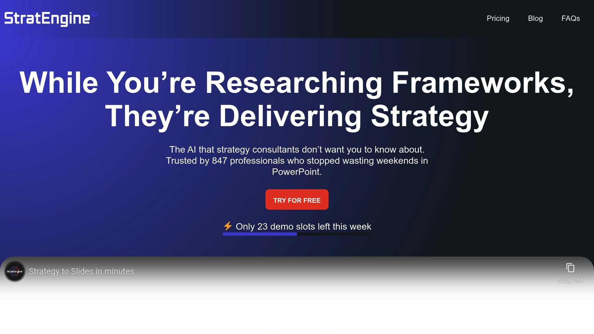 StratEngineAI platform showing strategic frameworks.