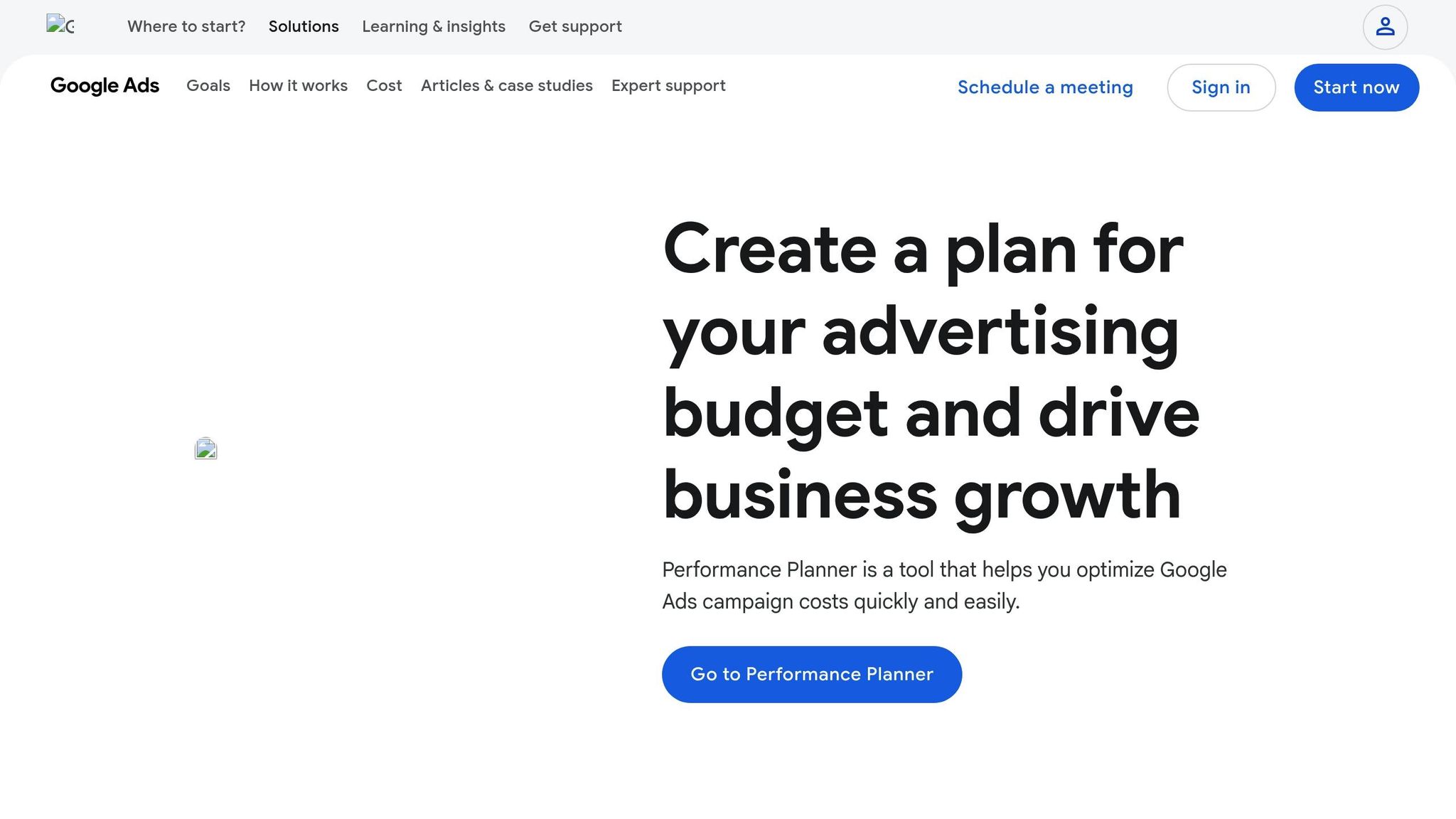Google Ads Performance Planner projecting conversion graphs and CPA adjustments