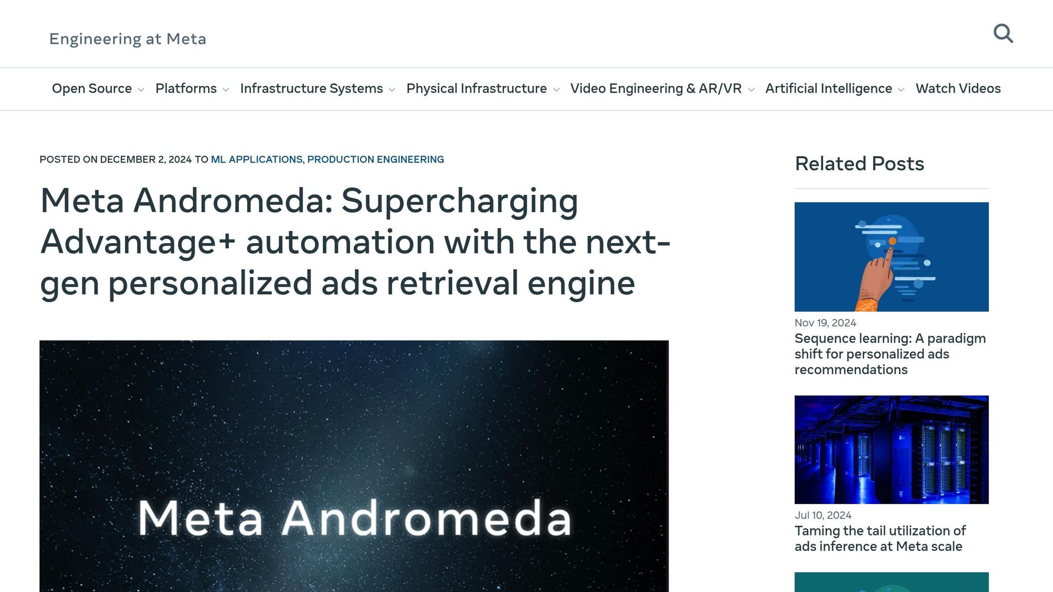 Meta Andromeda AI engine architecture processing Facebook ad creatives in real time