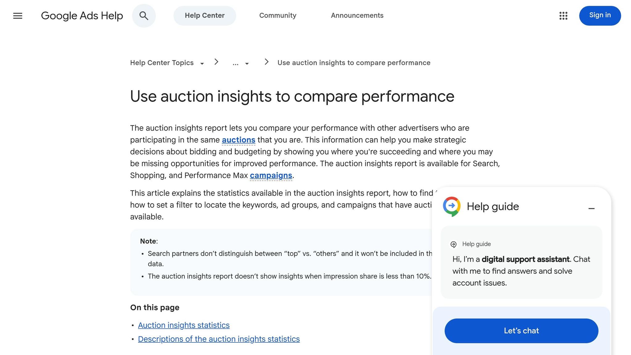 Google Ads Auction Insights Report Dashboard Showing Competitor Impression Share
