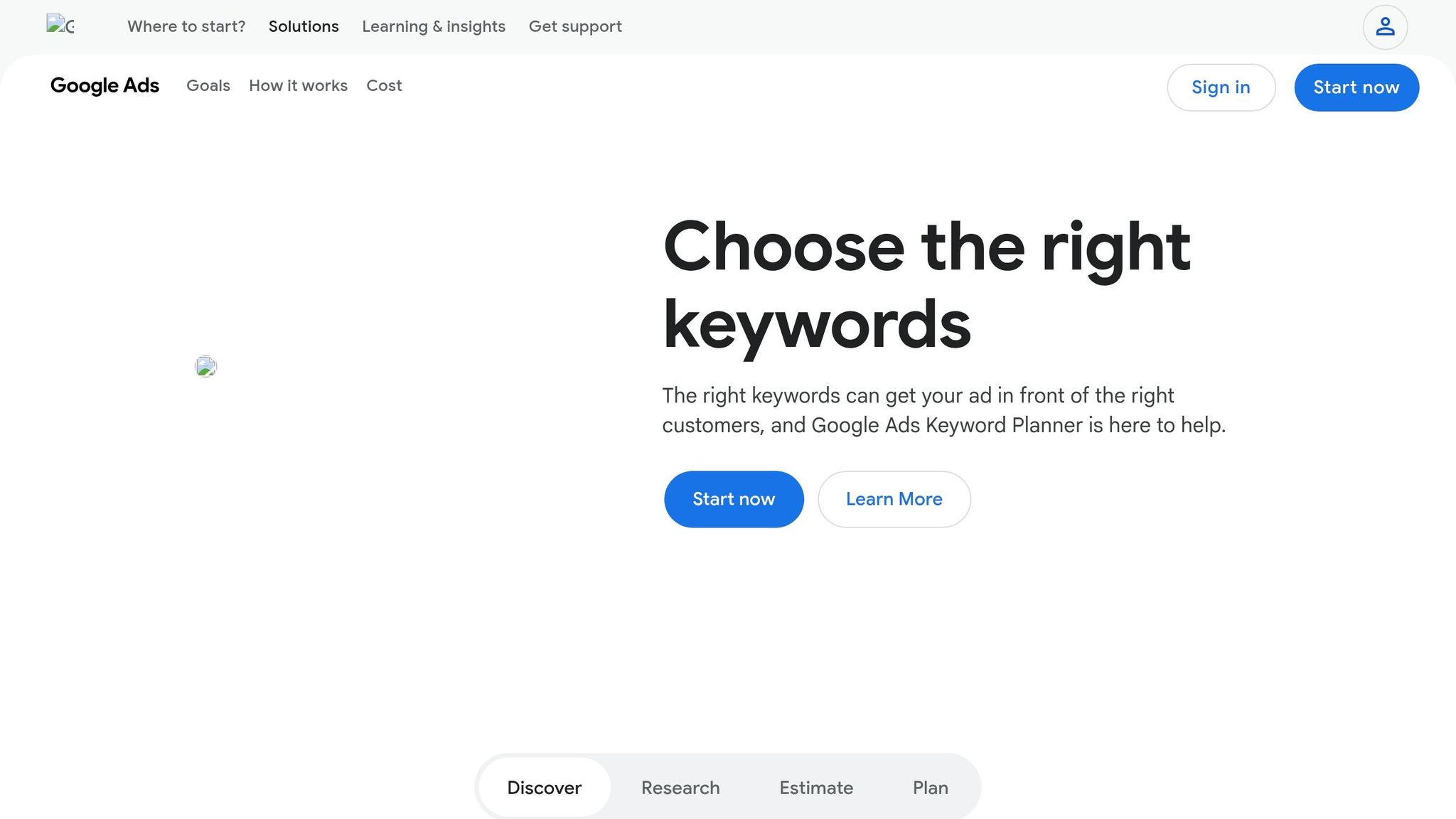Screenshot of the Google Keyword Planner dashboard showing keyword ideas, average monthly searches, and top of page bid estimates