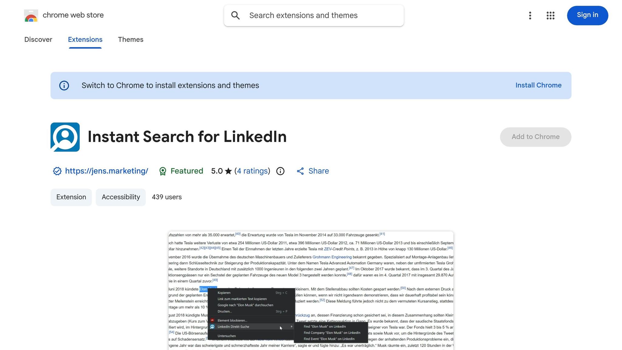 Instant Search for LinkedIn