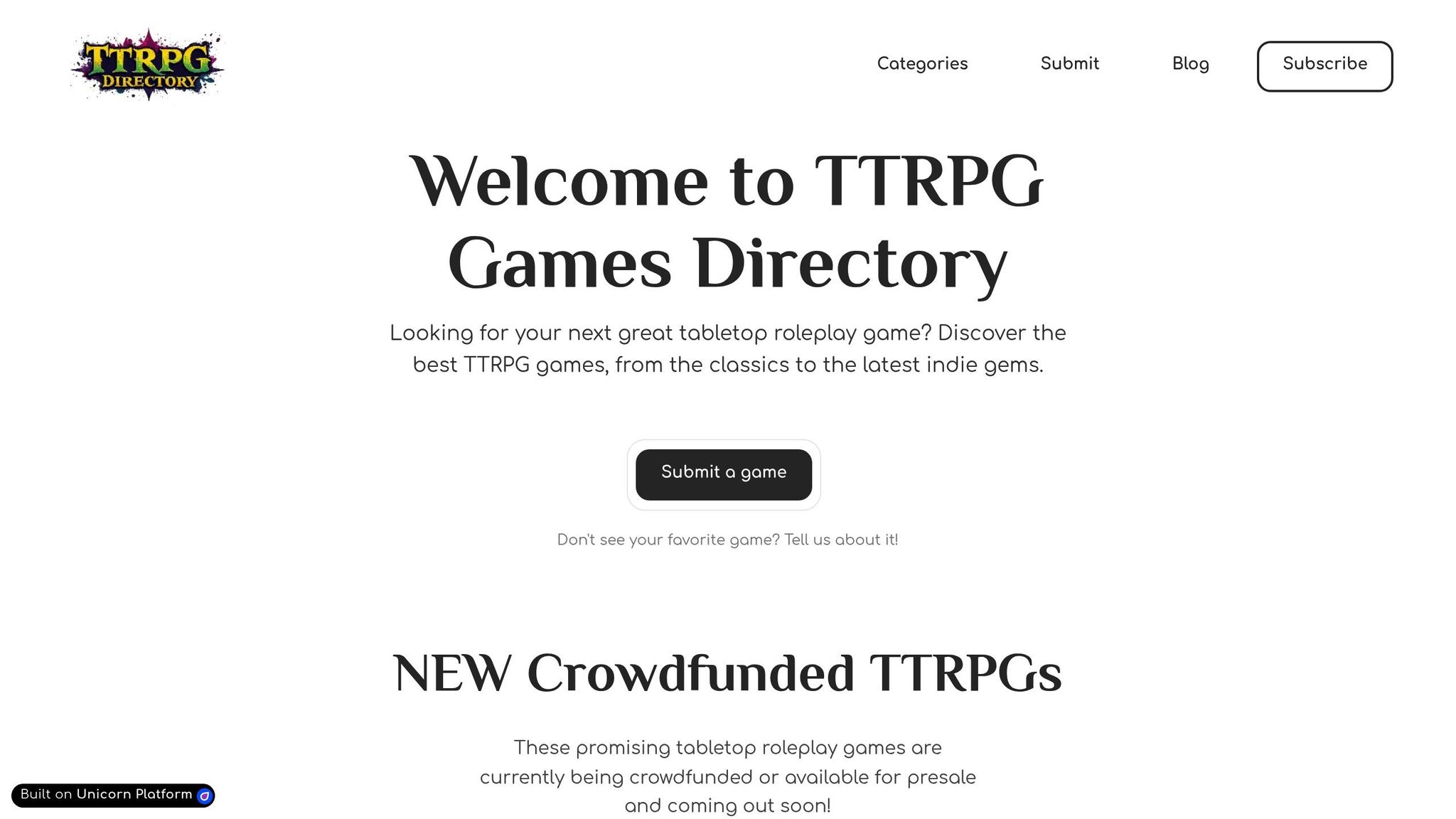TTRPG Games Directory
