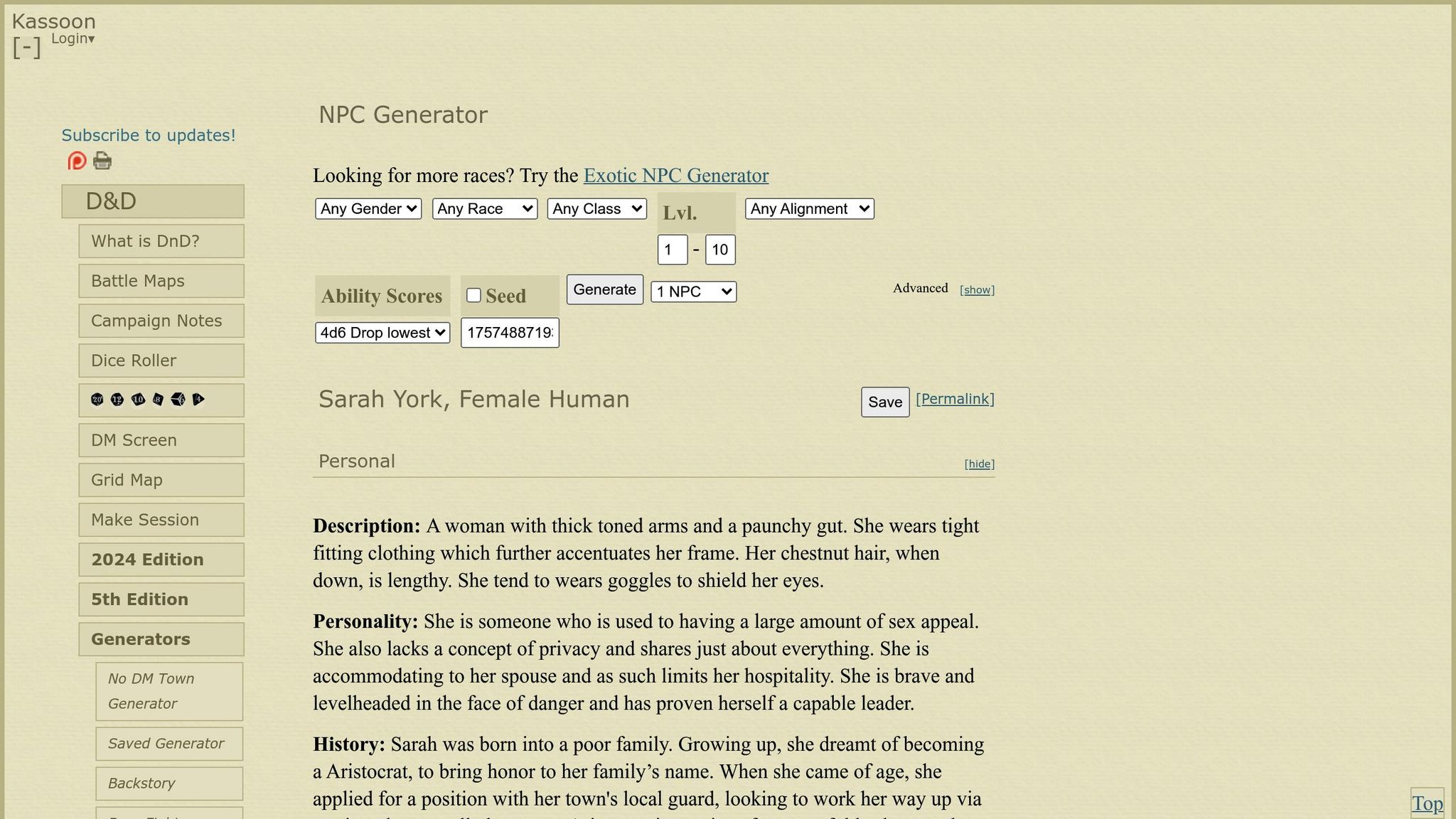 Kassoon NPC Generator