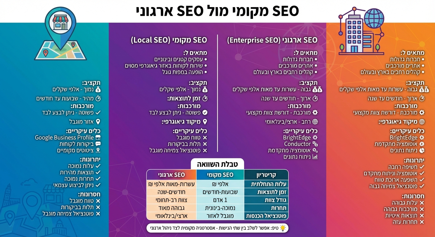 SEO מקומי מול SEO ארגוני: השוואה מלאה