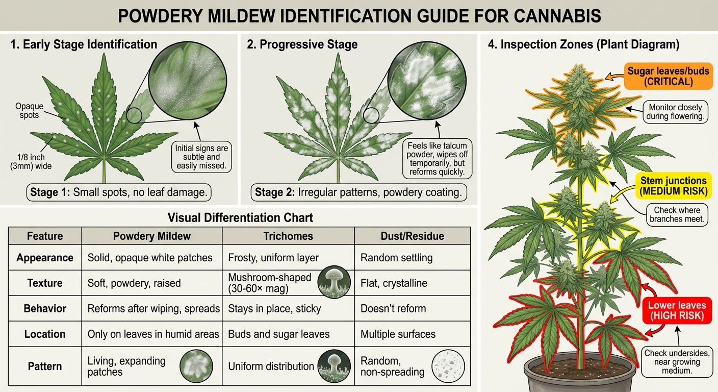 Visual Guide to Identifying Powdery Mildew on Cannabis Leaves