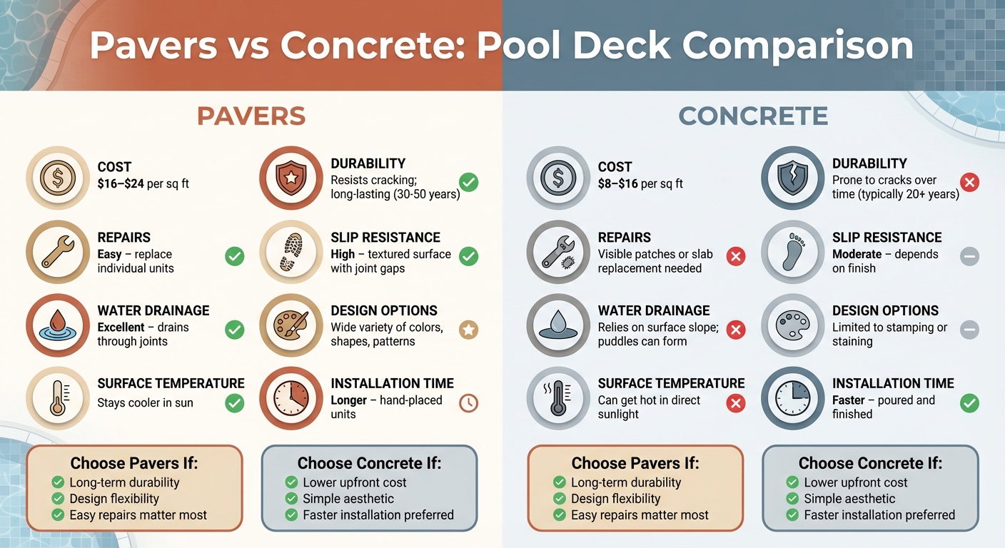 Pavers vs Concrete Pool Deck Comparison: Cost, Durability & Maintenance
